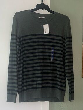 Men's Sweater NEW Sonoma Striped Pullover XXL LSleeve Greenish Gray& Navy Stripe